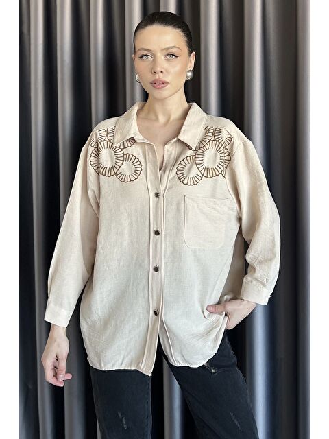 Gülseli Kadın Nakışlı Oversize Gömlek - S000379687-25636