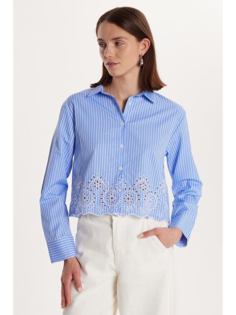 TUDORS Kadın Slim Fit Dar Kesim Desenli Uzun Kollu Klasik Yaka Gömlek - S000521752-37369