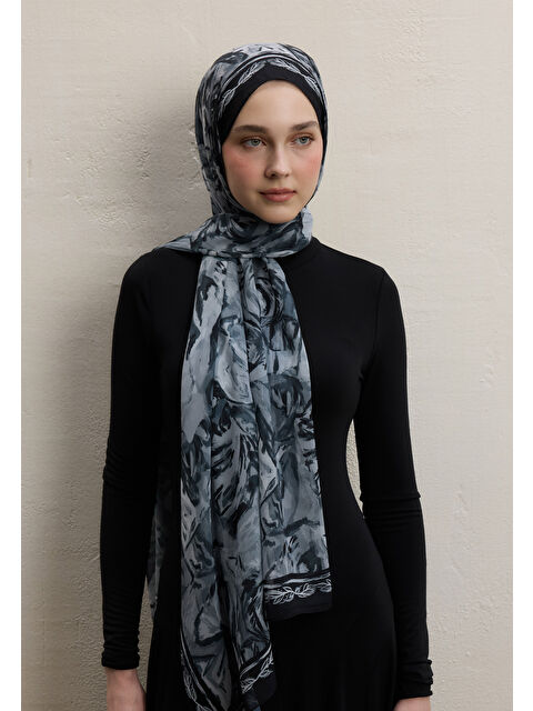 Fresh Scarfs Margot Desen İpek Krep Şal Siyah - S000420433-19351