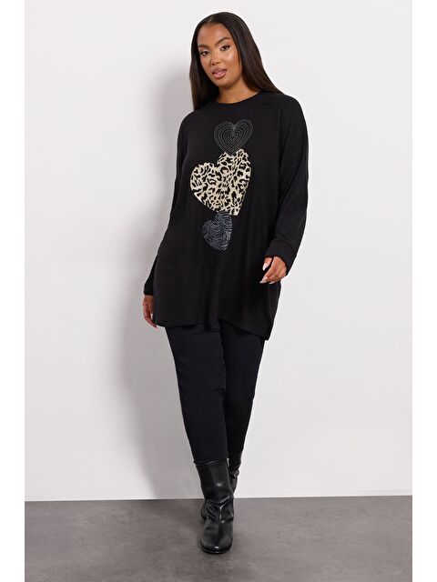 Stil Diva Büyük Beden Bisiklet Yaka Uzun Kollu Pelüş Kazak 285050 - S000485221-19351