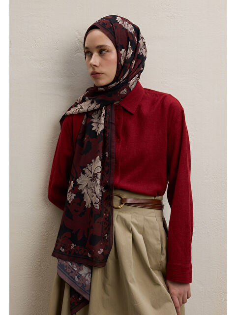 Fresh Scarfs Leone Desen İpek Krep Şal Siyah - S000420489-19351