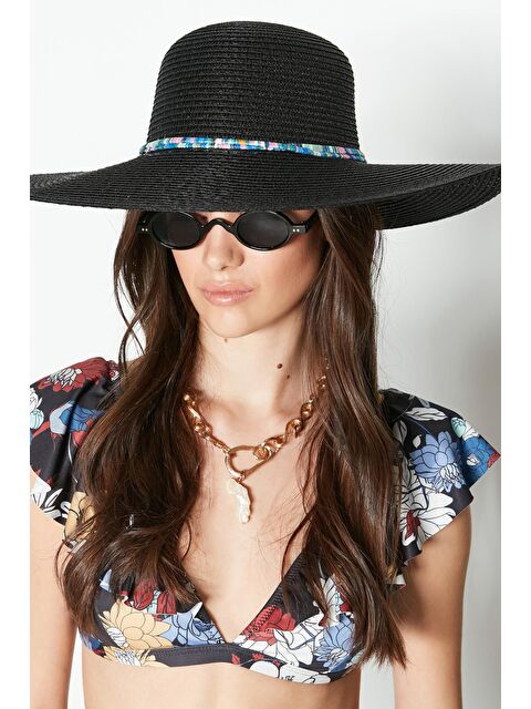C&City Hasır Plaj Şapkası Y23730-05 Siyah - S000216659-19351