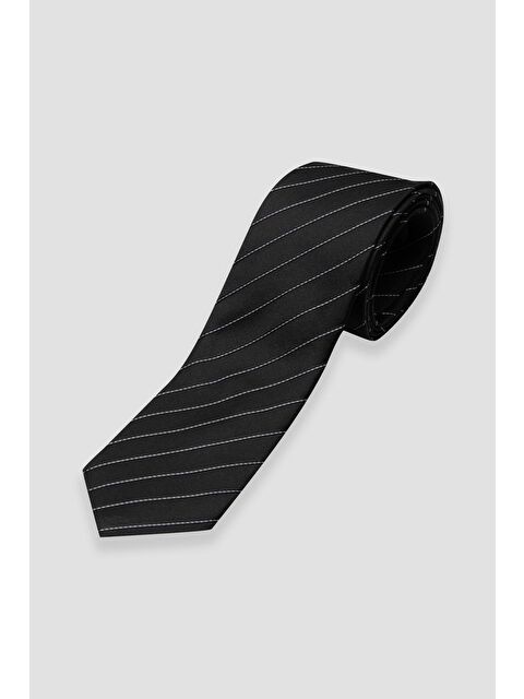 ABBATE Kravat 8 Cm Mikrofiber Polyester Siyah Erkek Çizgili Kravat - S000451164-19351