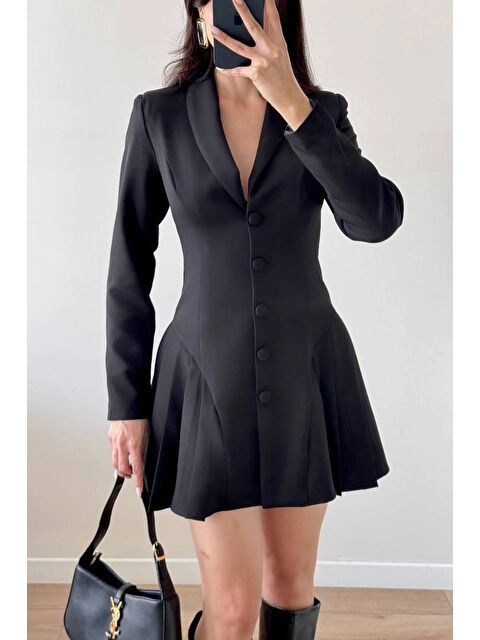 eka Kadın Siyah Pileli Ceket Elbise 1041-2707 - S000485179-19351
