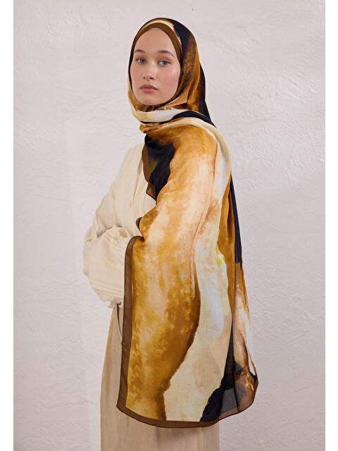 Fresh Scarfs Color Waves Desen Rami Şal Kahve - S000420345-28102