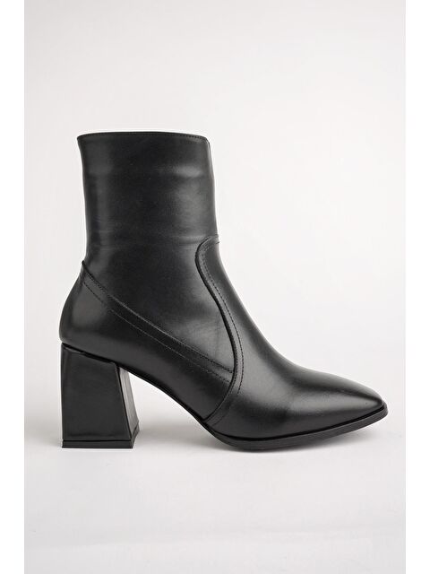 Muggo ADELA Hakiki Deri Kare Burun Fermuarlı Topuklu Kadın Bot - S000273270-19351