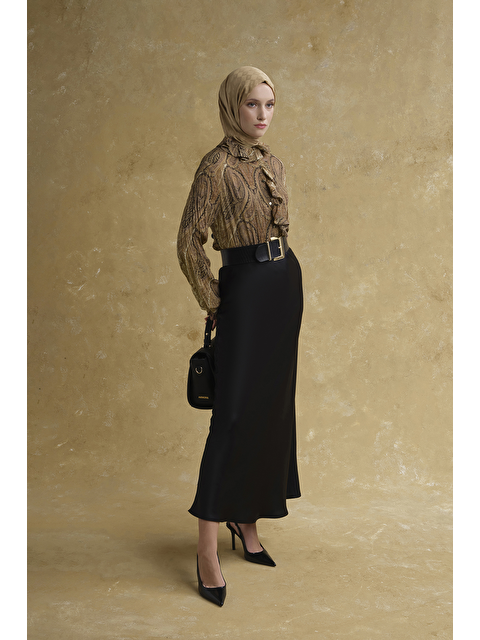 ARMİNE Şal Desenli Fırfırlı Bluz Camel - S000518176-4557