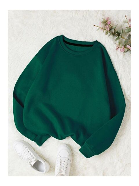 Trendseninle Kadın Nefti Yeşil Düz Bisiklet Yaka Sweatshirt - S000241339-18194