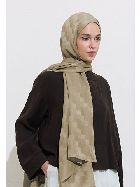 Fresh Scarfs Nori İpek Jakar Şal Naturel Bej - S000417174-26406