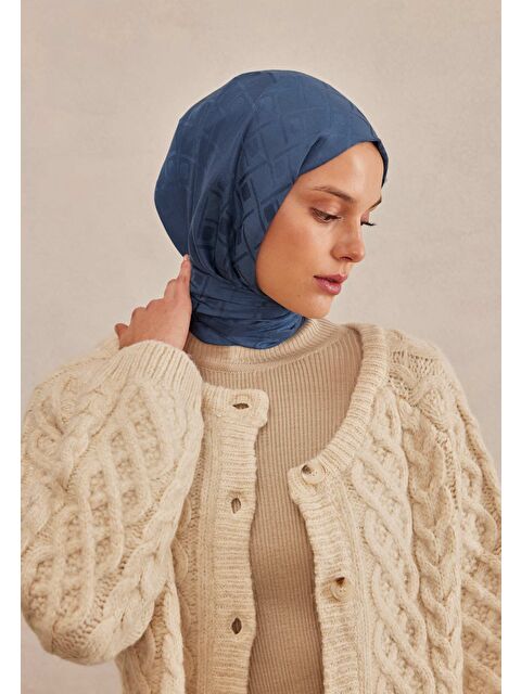 Fresh Scarfs Porto Jakarlı Şal Koyu Mavi - S000420348-19393