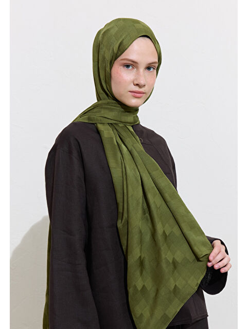 Fresh Scarfs Nori İpek Jakar Şal Haki - S000417174-18547