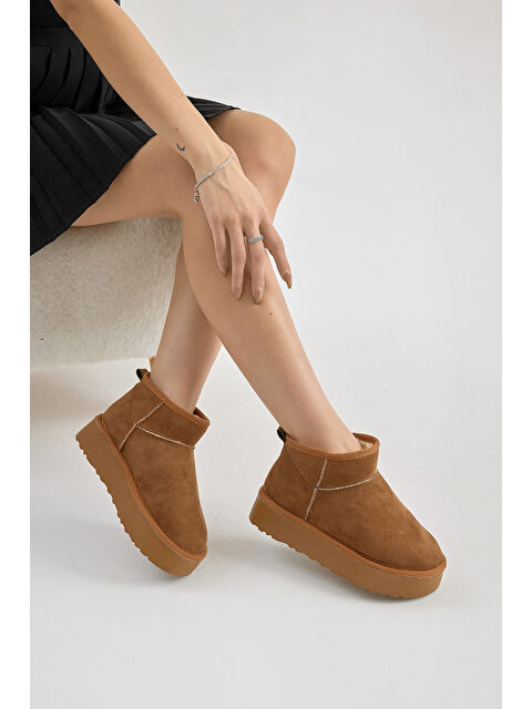 TONNY BLACK Kadın Taba Kalın Poli Taban İçi Kürklü Süet Görünümlü Bot