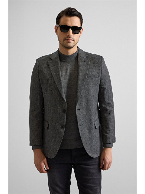 Süvari Siyah Regular Mono Yaka Torba Cep 4 Drop Klasik Ceket