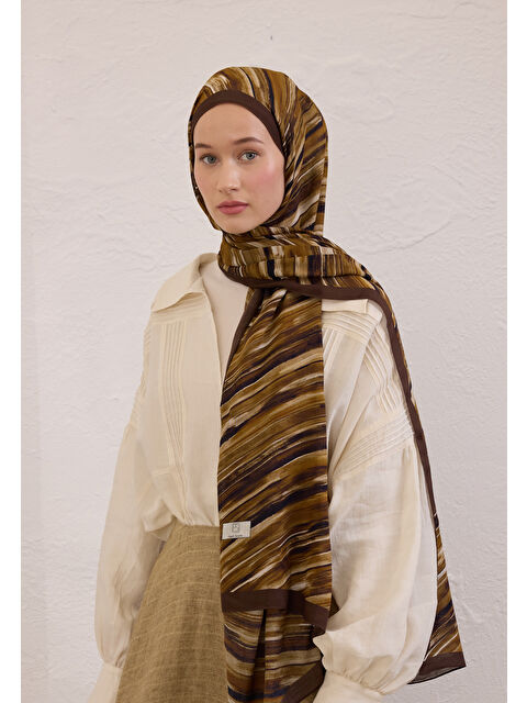 Fresh Scarfs Deıa Desen Rami Şal Kahverengi - S000420380-19413