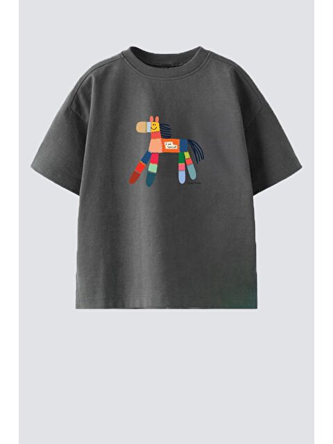 Monila Unisex Çocuk Pamuklu Bisiklet Yaka Baskılı T-Shirt - S000514693-29666