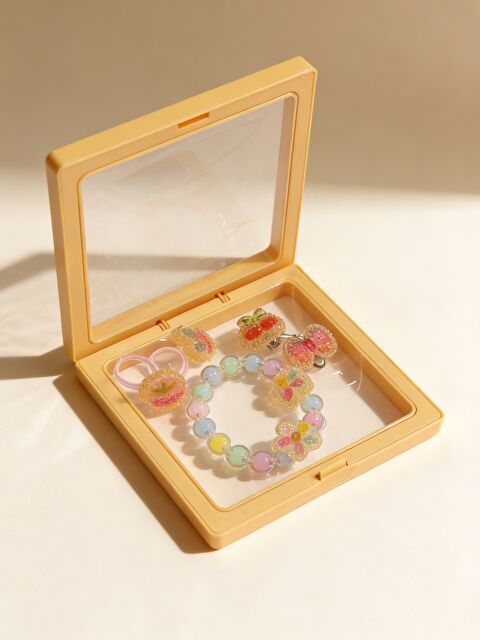 Katia And Bony Kız Çocuk 5'Li Desenli Plastik Kutulu Takı Seti Sarı