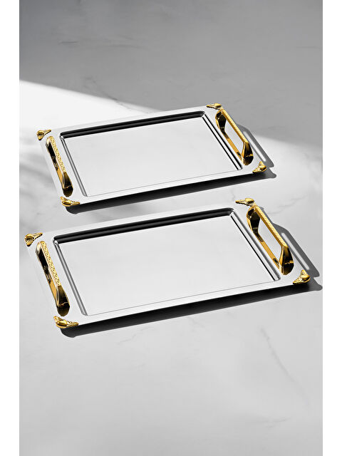 Nehir Vega Altın Saten 2'li Çelik Tepsi Seti - S000494813-20076