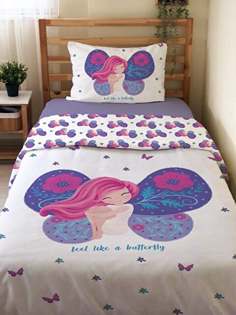 Evmila Çift Taraflı Melek Kız Desenli Çarşafsız Takım Tek Kişilik Nevresim Takımı 160x220 Cm - S000123861-23173