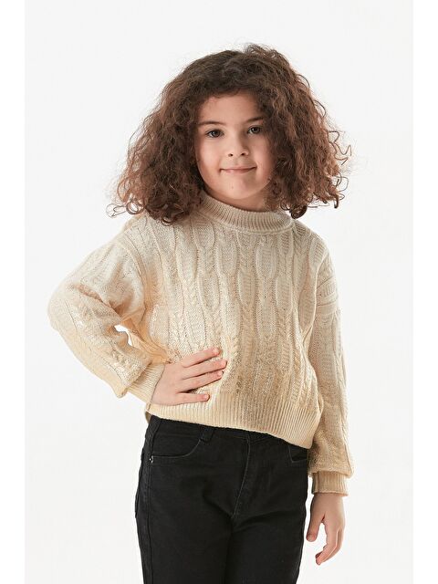 Fullamoda Saç Örgüsü Desenli Jakarlı Kız Çocuk Kazak - S000344152-19965