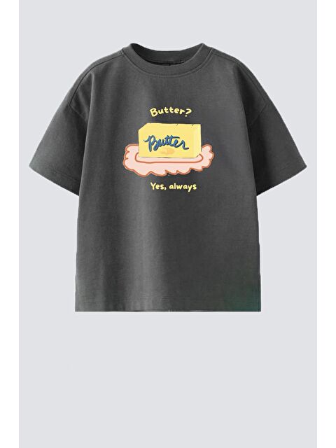 Monila Unisex Çocuk Pamuklu Bisiklet Yaka Baskılı T-Shirt - S000514714-29666