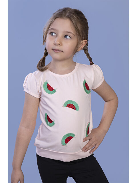 Toontoykids Kız Çocuk Karpuz Nakışlı Tişört