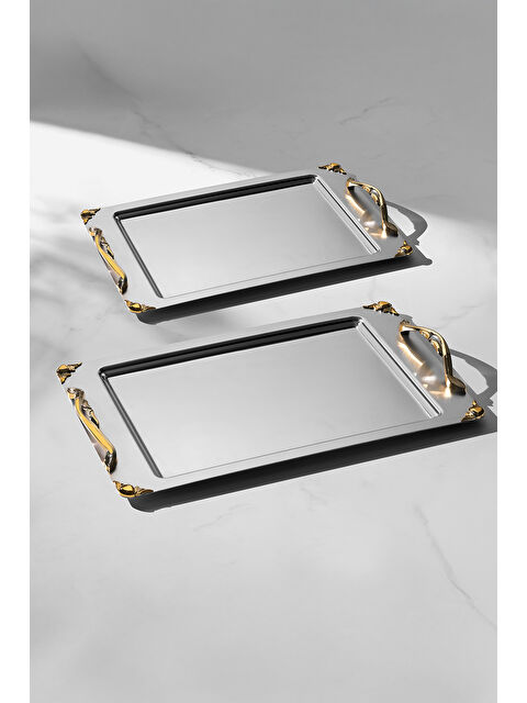 Nehir Sare Altın Saten 2'li Çelik Tepsi Seti - S000494833-20076