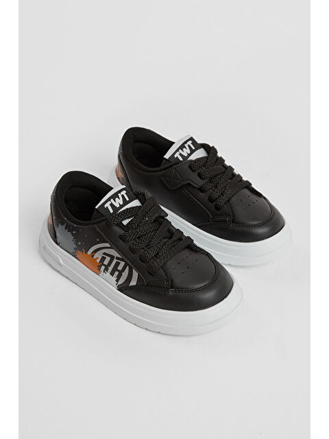 TONNY BLACK Çocuk Unisex Siyah Turuncu EVA Faylon Taban Desenli Bağcıklı ve Cırtlı Spor Ayakkabı - S000493919-37448