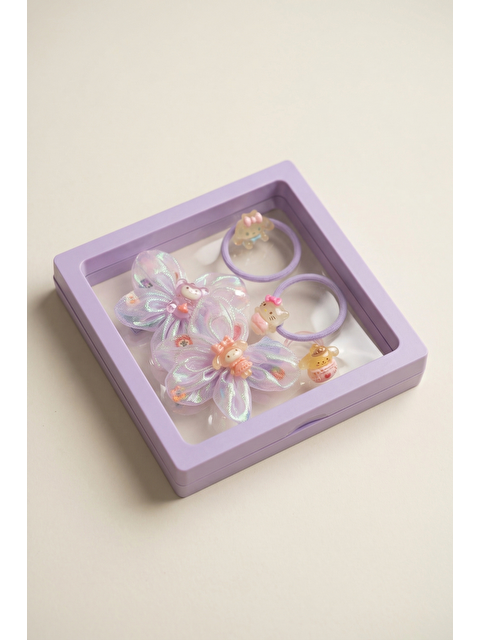 Katia And Bony Kız Çocuk 5'Li Hello Kity'li Plastik Kutulu Toka Seti Lila