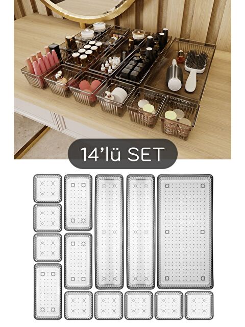 Meleni Home 14 Parça Mega Banyo Kozmetik Takı Düzenleyici Makyaj Organizer Modüler Çekmece İçi Düzenleyici - S000385436-29666