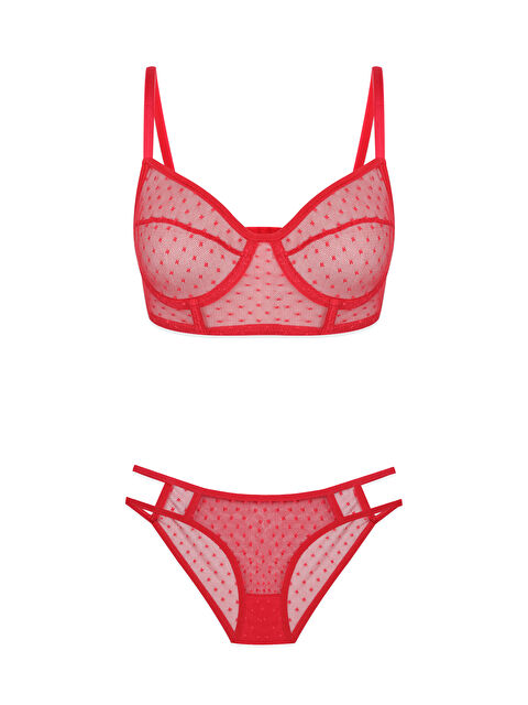 Koza İç Giyim Kadın Kırmızı Puanlı Tül Sütyen Takımı - S000470781-20045
