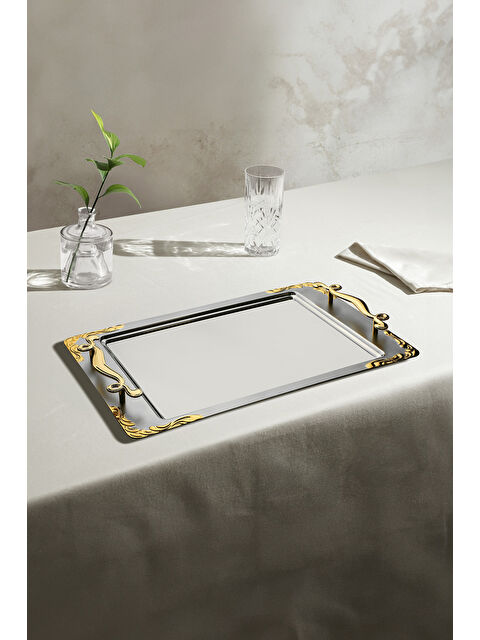 Nehir Lalezar Altın Saten Çelik Çay Tepsi - S000494848-20076