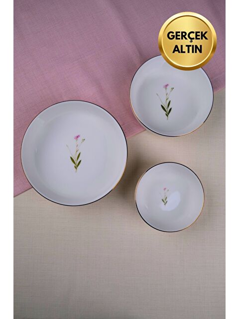 TABAK EVİ Porselen Natura Çuha Altın Yaldızlı Kase Seti 3 Parça - S000494847-23173