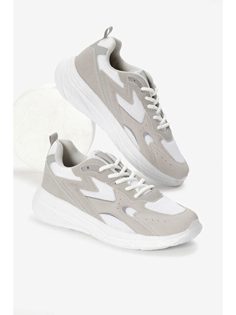 TONNY BLACK Erkek Gri Beyaz Faylon Taban Nefes Alabilen Kumaş Reflektörlü Dalgalı Desenli Spor Ayakkabı - S000418578-37276