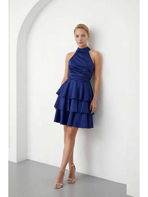 Lafaba Kadın Lacivert Halter Yaka Saten Mini Mezuniyet Abiye Elbise - S000523412-21164