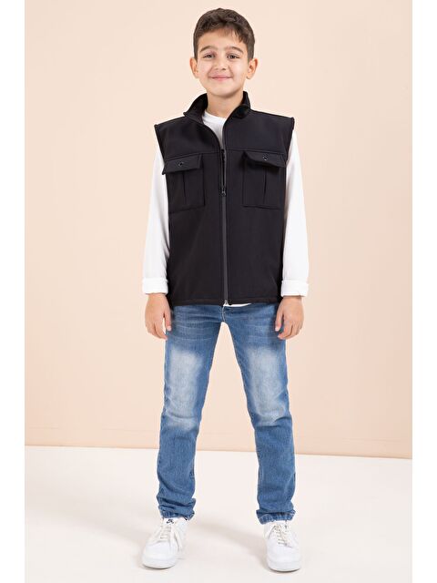 Cansın Mini Siyah Sıfır Kol Yelekli Badili Erkek Çocuk 3lü Pantolonlu Takım 23486 - S000495579-19351