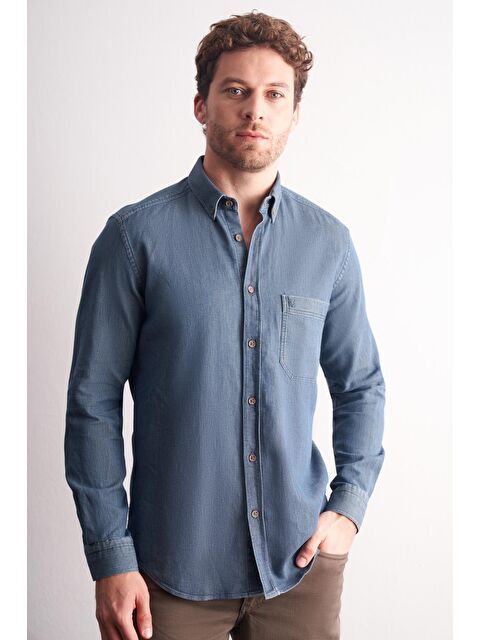 İMZA Uzun Kol Düğmeli Yaka %100 Pamuk Slim Fit Gömlek 1004255199 - S000505508-21164
