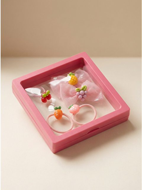 Katia And Bony Kız Çocuk 5'Li Meyveli Plastik Kutulu Toka Seti Pembe