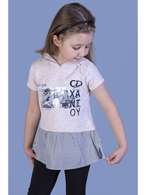 Toontoykids Kız Çocuk Eteği ve Kapüşonu Garnili Tişört