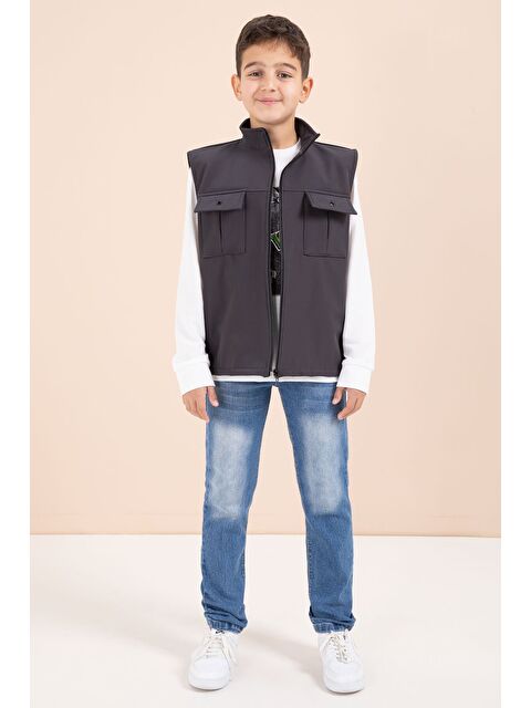 Cansın Mini Füme Sıfır Kol Yelekli Badili Erkek Çocuk 3lü Pantolonlu Takım 23489 - S000495579-33408