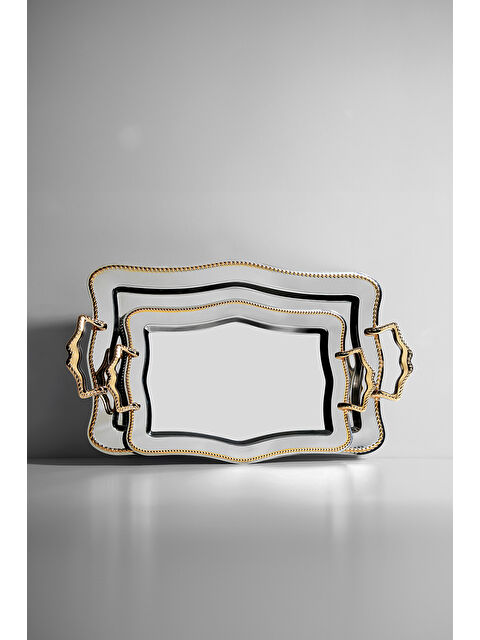 Nehir Zincir 2'li Altın Sade Çelik Tepsi Seti - S000494852-20076