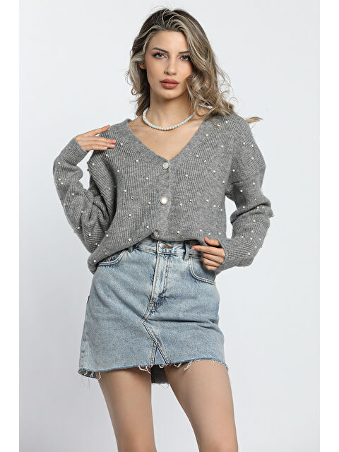 Gülseli Kadın İncili Taşlı Triko Hırka - S000289593-20600