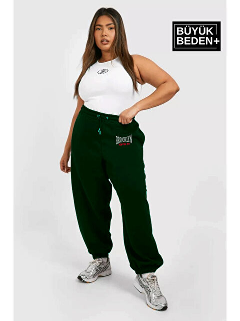 Süperlife Kadın Büyük Beden Paça Lastikli Buyuk Brooklyn Baskılı İnce Eşofman Altı SPR24BEAK49 - S000351745-19416