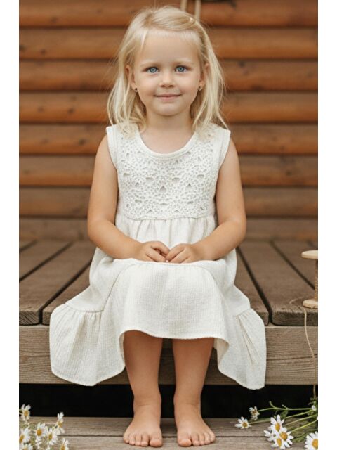 Parla Kids Kız Çocuk Lavender Ekru Fistolu Volanlı Elbise - S000481516-19965