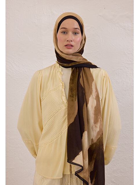 Fresh Scarfs Color Waves Desen Rami Şal Haki - S000420345-18547