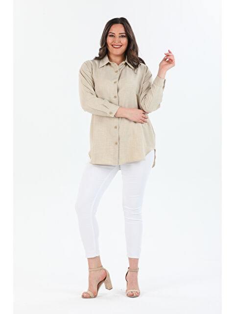 Pera Moda Büyük Beden Keten Gömlek - S000320992-25636