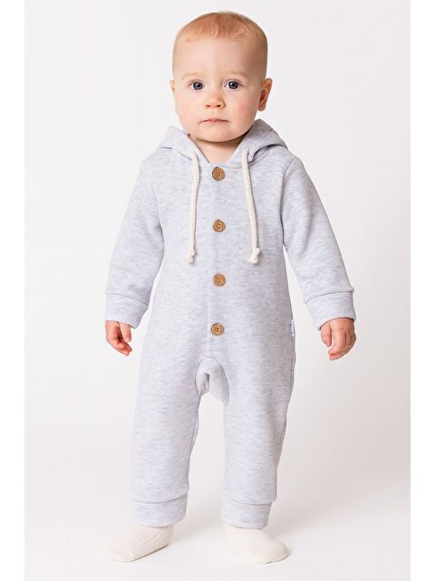 Kidex's Unisex Bebek Kapüşonlu Düğmeli Mevsimlik Tulum