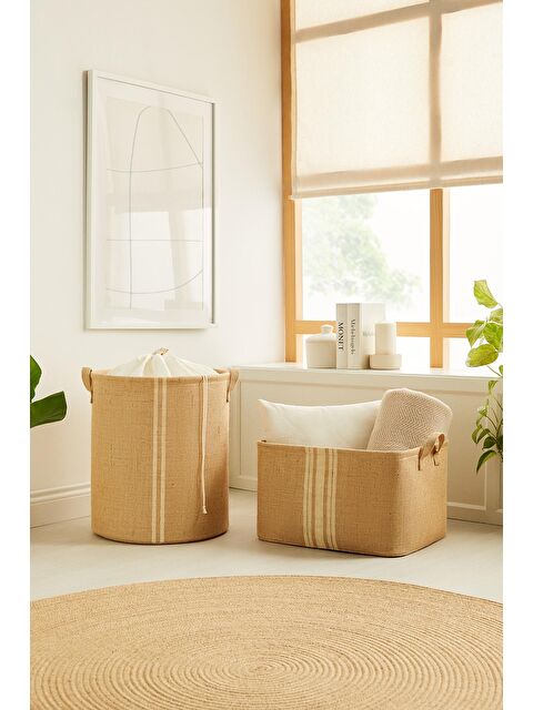 Ocean Home Textile 2'li Çizgili Jüt Sepet Set - S000247689-19928