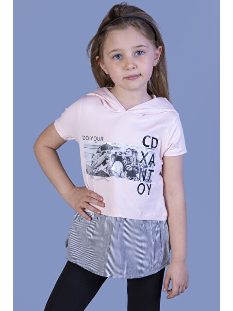 Toontoykids Kız Çocuk Eteği ve Kapüşonu Garnili Tişört