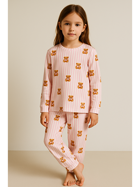 Katia And Bony Kız Çocuk Teddy Desenli Pijama Takımı Pembe - S000487247-23173