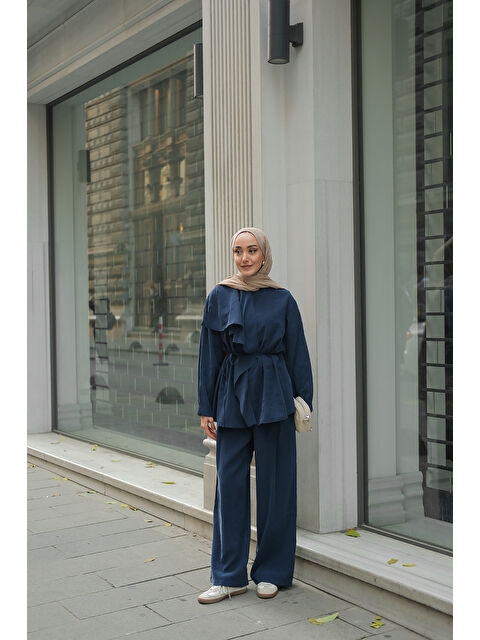 Locco Moda Kadın Ön Büzgülü İkili Takım Lacivert - S000474829-21164